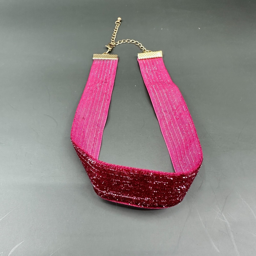 Burgundy Glitter Velvet Choker Necklace Gothic Y2K Statement Collar Adjustable